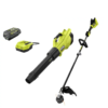 RYOBI RY40960VNM 40V HP Brushless 600 CFM 155 MPH Cordless Leaf Blower and Carbon Fiber String Trimmer with 4.0 Ah Battery and Charger