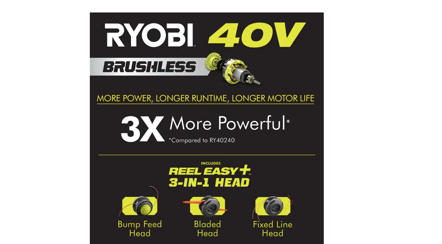 RYOBI RY40207BTLVNM 40V Brushless Cordless Battery Attachment Capable  String Trimmer (Tool Only)