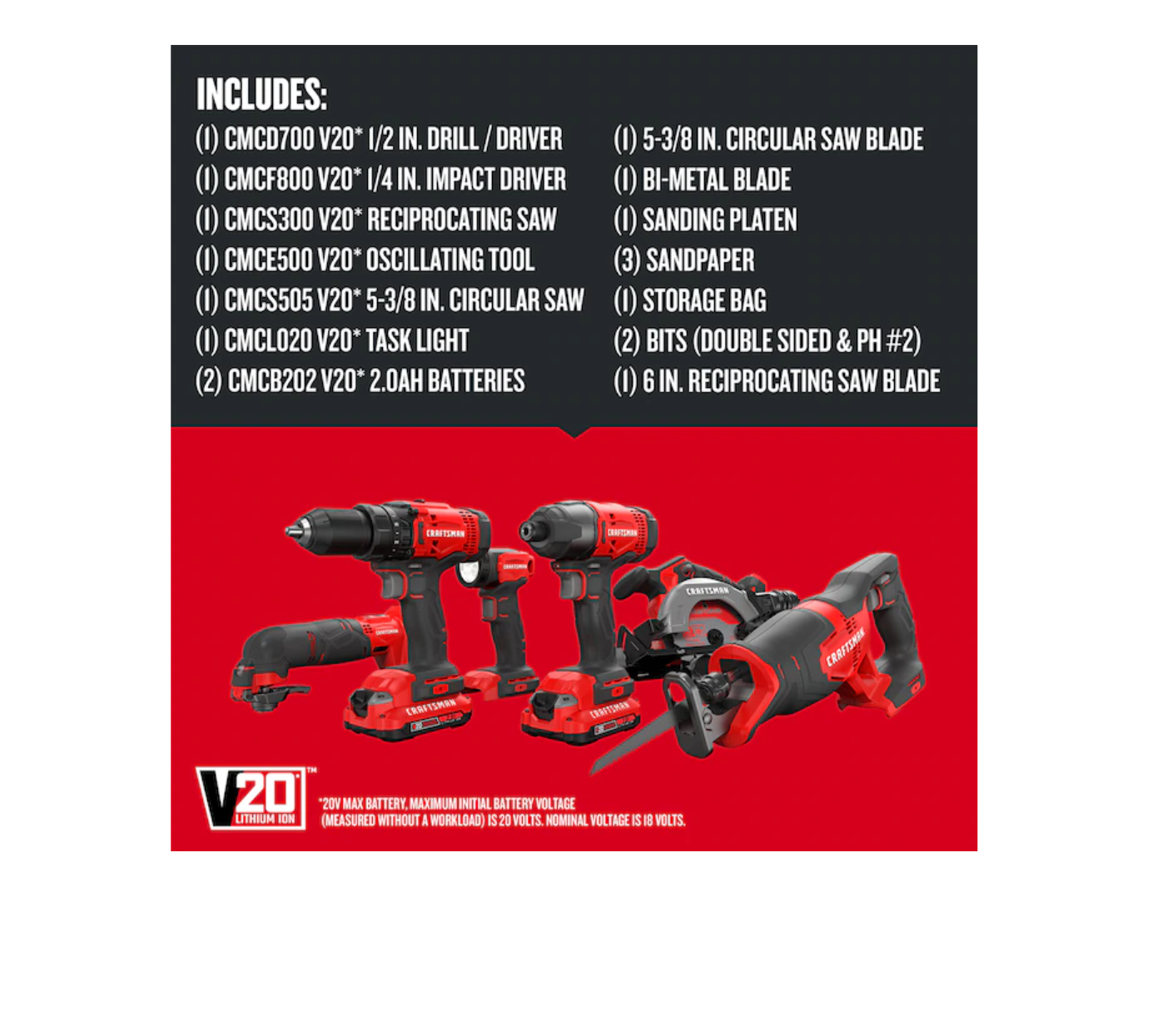 V20* Cordless 6 Tool Combo Kit (2 Batteries)