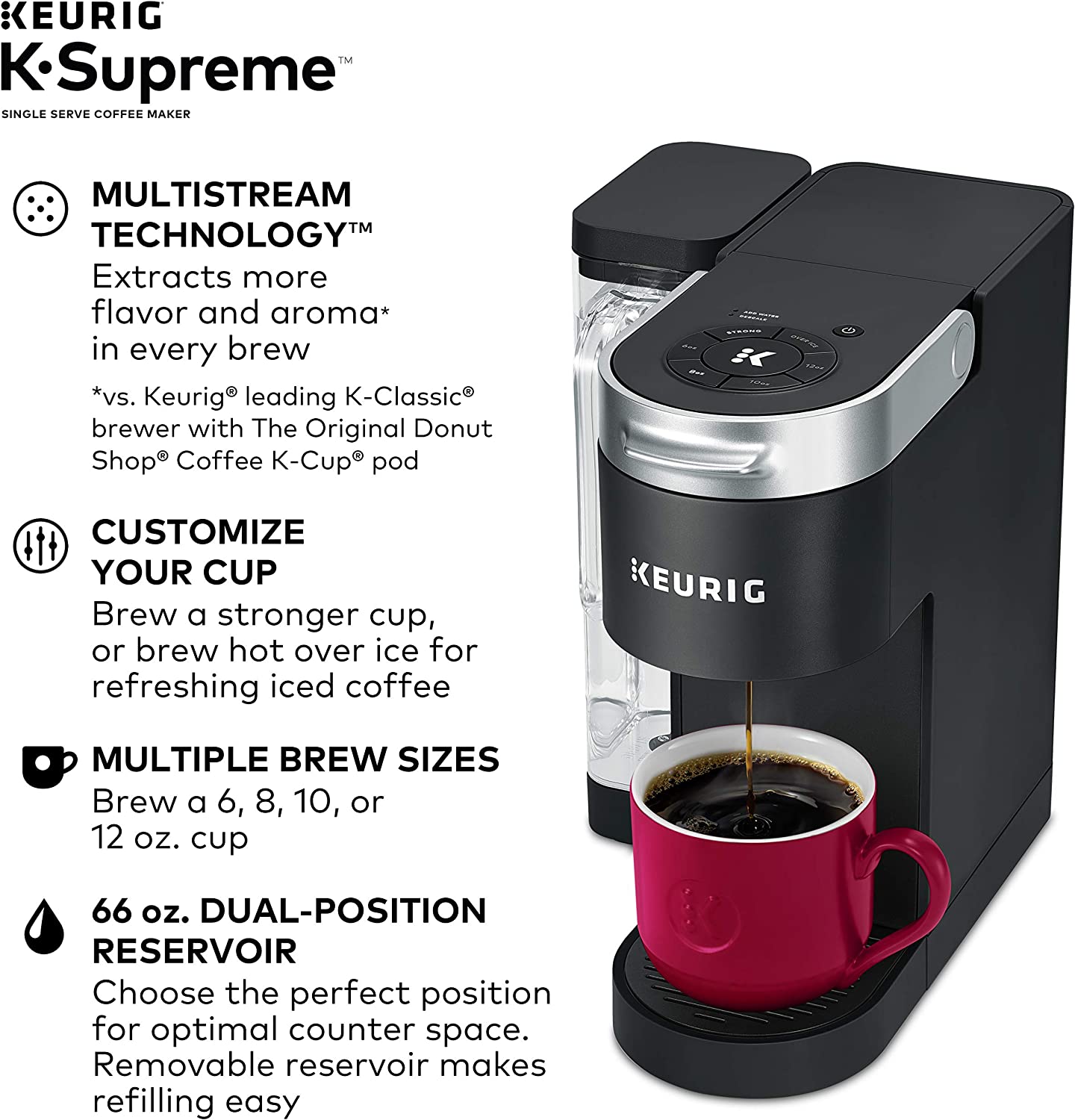 Keurig K-Supreme Coffee Maker, Single Serve K-Cup Pod Coffee Brewer, 66 Oz  Dual-Position Reservoir, Black