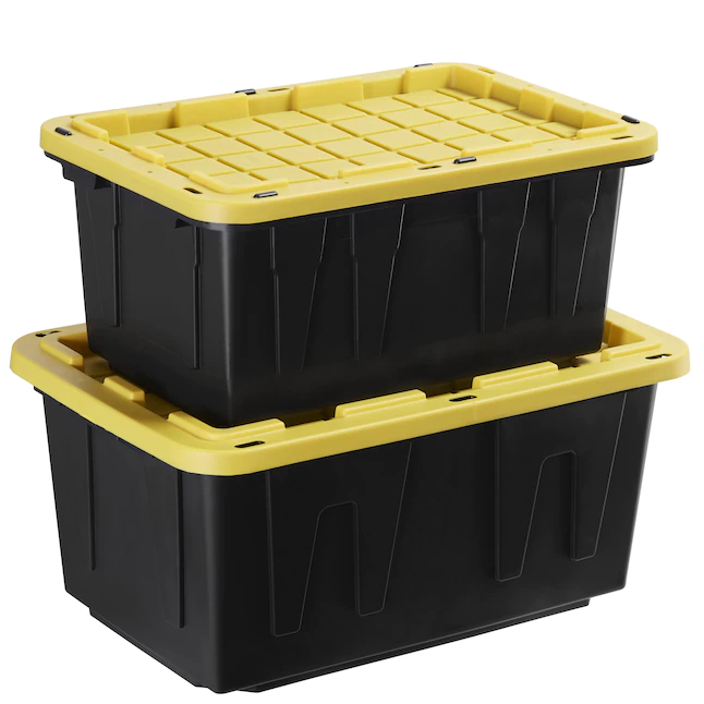 Project Source Commander X-large 40-Gallons (160-Quart) Black/Yellow Heavy  Duty Tote with Standard Snap Lid in the Plastic Storage Containers  department at