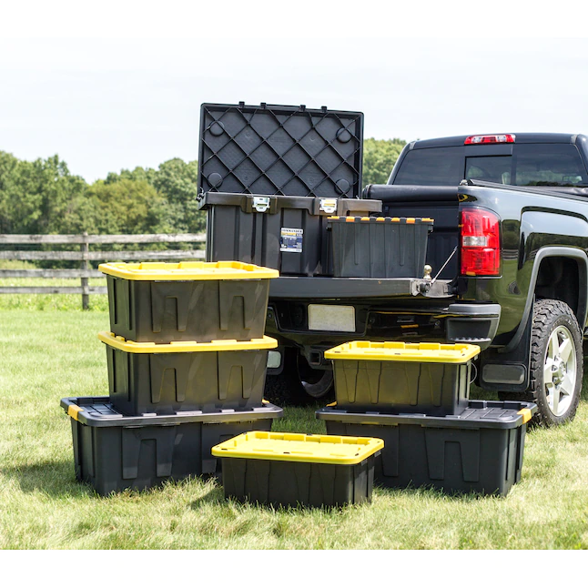 Project Source Commander Medium 15-Gallons (60-Quart) Black and Yellow Tote  with Standard Snap Lid in the Plastic Storage Containers department at