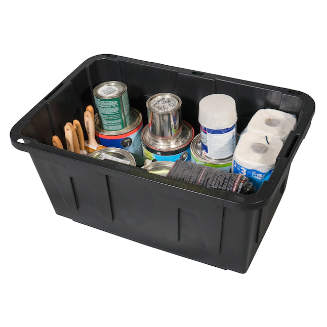 Project Source Commander Large 27-Gallons (108-Quart) Black Heavy Duty Tote  with Standard Snap Lid Lowes.com