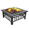 32 Inch Heavy Duty 3 in 1 Metal Square Patio Firepit Table BBQ Garden Stove with Spark Screen Cover Log Grate and Poker for Outside Wood Burning and Drink Cooling (32 x 32 x 17)"