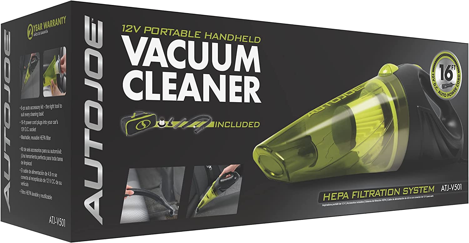 AUTO JOE ATJ-V501 12-Volt Portable Car Vacuum Cleaner, 2 HEPA Filters  842470129443