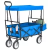 Collapsible Wagon Folding Cart with Canopy Beach Garden Outdoor Sport Utility Cart Wheels Adjustable Handle Rear Storage, Blue 49.2 x 20.5 x 45.27 inches