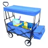 Collapsible Wagon Folding Cart with Canopy Beach Garden Outdoor Sport Utility Cart Wheels Adjustable Handle Rear Storage, Blue 49.2 x 20.5 x 45.27 inches