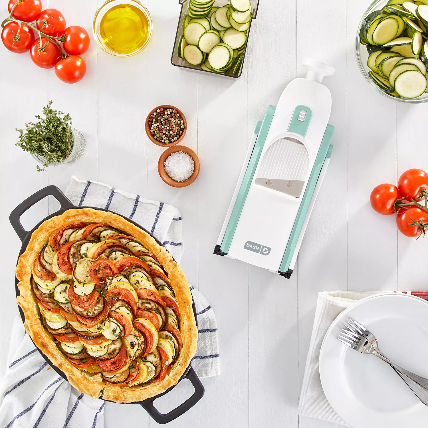 Dicer for Vegetables Aqua DASH Safe Slice Mandoline Slicer Julienne Meal Prep & More with 30+ Presets & Thickness Adjuster 