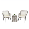 3-Piece Patio Wicker Conversation Bistro Set with 2 Chairs & Glass Top Side Table & Cushions Tan