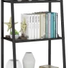 Metal 4 Shelf Bookcase, Multifunctional Ladder-Shaped Plant Flower Stand Rack Bookrack Storage Shelves, Black 23.62 x 13.78 x 57.87