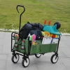 Folding Wagon Garden Shopping Beach Cart (Green) 24.8"