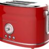 Frigidaire 2 Slice Toaster, Retro Style, Wide Slot for Bread, English Muffins, Croissants, and Bagels, 5 Adjustable Toast Settings, Cancel and Defrost, 900w, Red