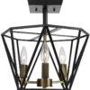Globe Electric Sansa 3-Light Semi-Flush Mount Ceiling Light, Dark Bronze Finish, Antique Brass Accents
