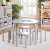 Guidecraft Nordic Table and Chairs Set for Kids: Gray - Stacking Bentwood Stools with Curved Wood Activity Play Table - Children's Modern Kitchen, Playroom and Classroom Furniture