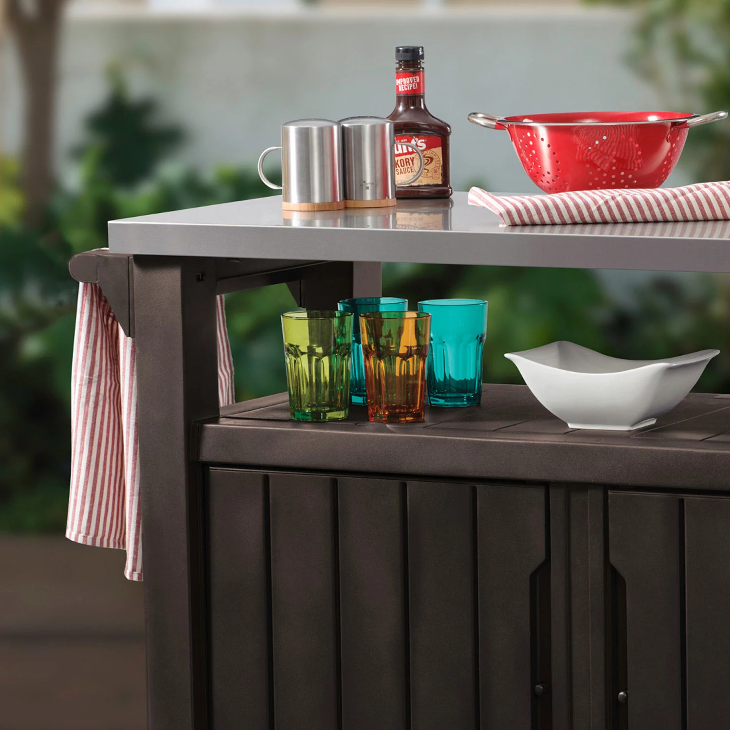 Keter Unity XL Outdoor Kitchen Bar Rolling Cart with Storage Cabinet,  Brown, 1 Piece - Fry's Food Stores