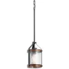 Kichler  Barrington Distressed Black and Wood Tone Rustic Seeded Glass Cylinder Mini Pendant Light