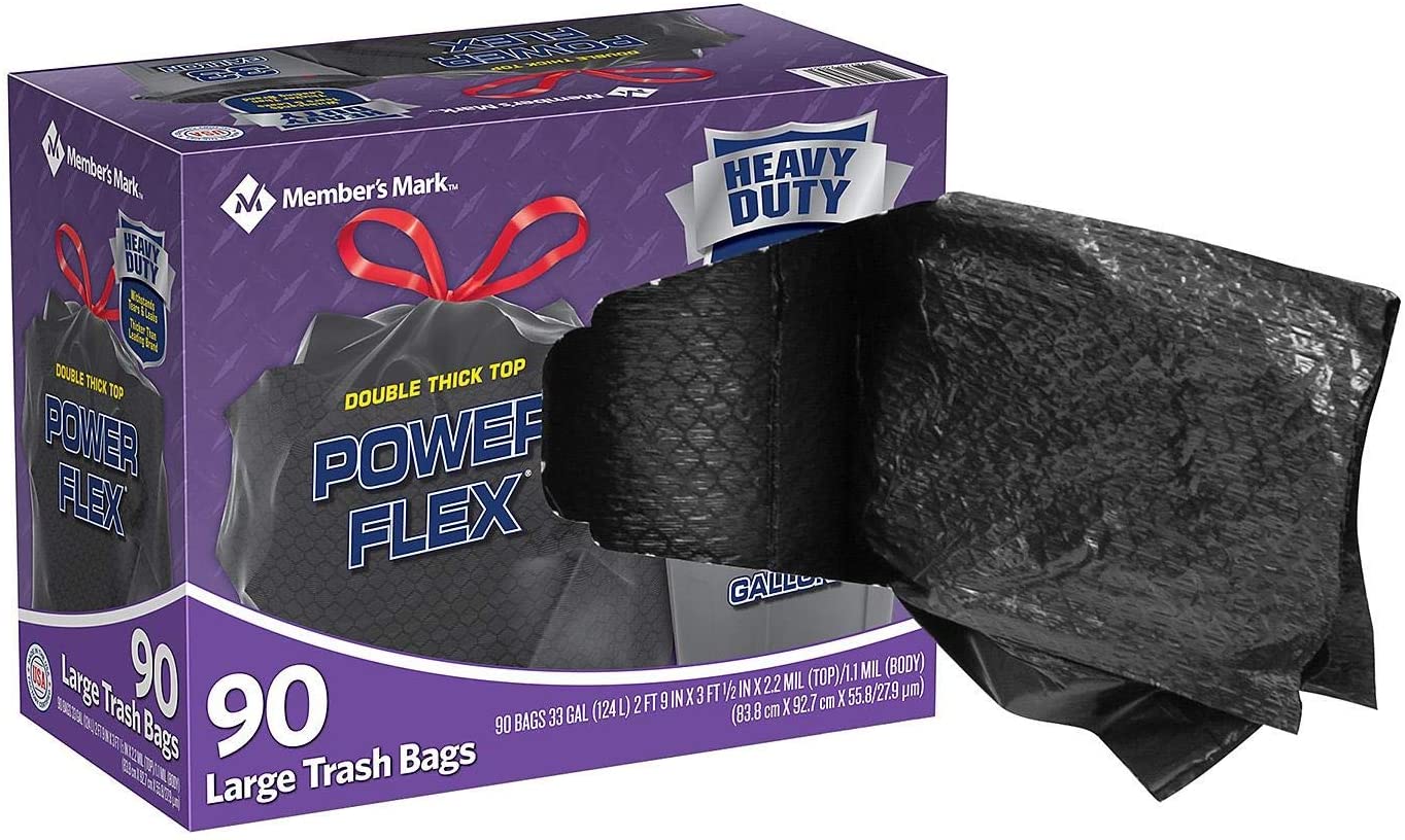 Member's Mark 33-Gallon Power Flex Drawstring Trash Bags (90 ct