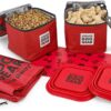 Mobile Dog Gear, Dine Away Dog Travel Bag for Medium and Large Dogs, Includes Lined Food Carriers and 2 Collapsible Dog Bowl, Collapsible Scooper and Placemat, Red
