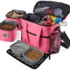 Mobile Dog Gear, Week Away Dog Travel Bag for Medium and Large Dogs, Includes Lined Food Carriers and 2 Collapsible Dog Bowl, Pink, Meets Airline Requirements