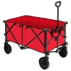 Outdoor Folding Wagon Cart, Red, 11" x 9.5" x 24.5"  with Adjustable Handle and Universal Wheels