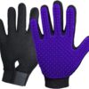 Pet Grooming Glove Purple - Gentle Deshedding Brush Glove - Efficient Pet Hair Remover Mitt - Enhanced Five Finger Design - Perfect for Dog and Cat with Long & Short Fur 1 Pair