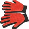 Pet Grooming Glove Red - Gentle Deshedding Brush Glove - Efficient Pet Hair Remover Mitt - Enhanced Five Finger Design - Perfect for Dog and Cat with Long & Short Fur 1 Pair