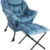 GOLDSUN Accent Chair Lazy Reclining Leisure Chair with Removable Metal Legs and High-Density Foam, Comfy Upholstered Single Sofa Chair With Ottoman for Living Room, Bedroom, Office (Blue with Ottoman)