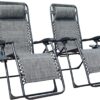 GOLDSUN Zero Gravity Chair Patio Folding Lawn Lounge Chairs Outdoor Foldable Camp Reclining Lounge Chair with Cup Tray for Backyard Porch Swing Pool and Beach Set of 2 (Grey)
