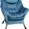 GOLDSUN Accent Chair Lazy Reclining Armchair with Removable Metal Legs and High-Density Foam, Comfy Velvet Fabric Upholstered Single Sofa Chair for Living Room, Bedroom, Office (Blue)