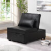 Faux Leather Folding Ottoman Sofa Bed, Modern Small Sleeper Convertible Chair Bed for Small Space, Apartment
