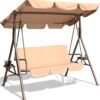 GOLDSUN Durable Outdoor Patio Swing with Side Table Weather Resistant Canopy Swinging Chair with Removable Cushion,Suitable for Garden, Poolside, Balcony, Backyard-Beige (BGSW-817)