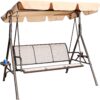 GOLDSUN 3 Person Patio Swing Seat with Adjustable Canopy, All Weather Resistant Hammock Swinging Chair Bench for Patio, Garden, Poolside, Balcony (Taupe)