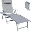 GOLDSUN Aluminum Outdoor Folding Reclining Adjustable Chaise Lounge Chair with Cup Holder for Outdoor Patio Beach Porch Swimming Poolside (Single, Grey)