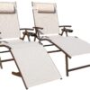 Aluminum Outdoor Folding Reclining Adjustable Patio Chaise Lounge Chair with Pillow for Poolside Backyard and Beach Set of 2