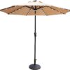 GOLDSUN Patio 9 Ft Market Outdoor Aluminum Table Umbrella with Solar LED Led lights and Push Button Tilt (Beige)