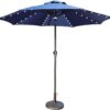 Goldsun Patio 9 Ft Market Outdoor Aluminum Table Umbrella with Solar LED Led lights and Push Button Tilt (Navy Blue)