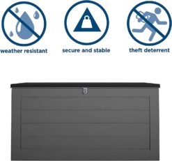Cosco Outdoor Patio Deck Storage Box, Extra Large, 180 Gallons, Black and Charcoal