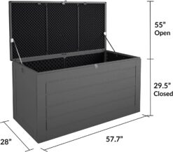 Cosco Outdoor Patio Deck Storage Box, Extra Large, 180 Gallons, Black and Charcoal