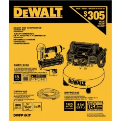 DEWALT DWFP1KIT 6 Gal. 18-Gauge Brad Nailer and Heavy-Duty Pancake Electric Air Compressor Combo Kit (1-Tool)