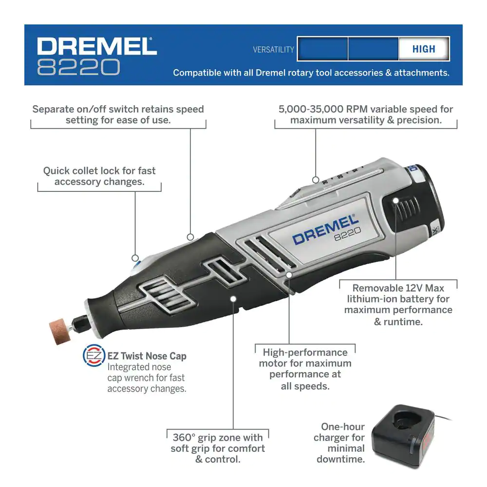 Dremel 8220-N/30 Cordless Rotary Toolkit 12V Max High-Performance