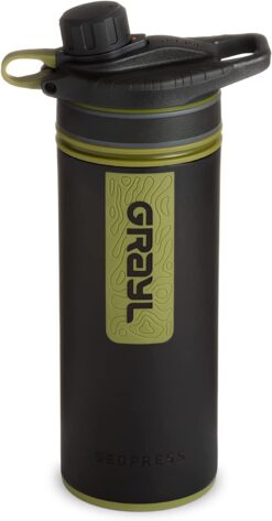 GRAYL GeoPress 24 oz Water Purifier Bottle, Camo Black – Filter for Hiking, Camping, Survival, Travel