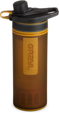 GRAYL GeoPress 24 oz Water Purifier Bottle, Coyote Amber - Filter for Hiking, Camping, Survival, Travel