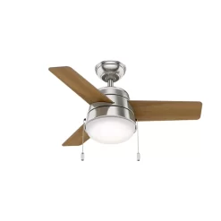 Hunter Fan Aker 36 inch Ceiling Fan with Light Kit, Brushed Nickel