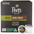 Peet's Coffee Dark Roast Decaffeinated Coffee - Decaf House Blend 88 Count (4 Boxes of 22 K-Cup Pods)