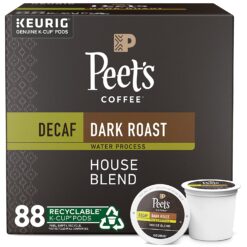 Peet's Coffee Dark Roast Decaffeinated Coffee - Decaf House Blend 88 Count (4 Boxes of 22 K-Cup Pods)