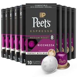 Peet's Coffee Medium Roast Espresso Pods Compatible, Ricchezza Intensity 8, 100 Count (10 Boxes of 10 Espresso Capsules)