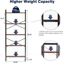 CosyStar 5-Tier Adjustable Tall Bookcase