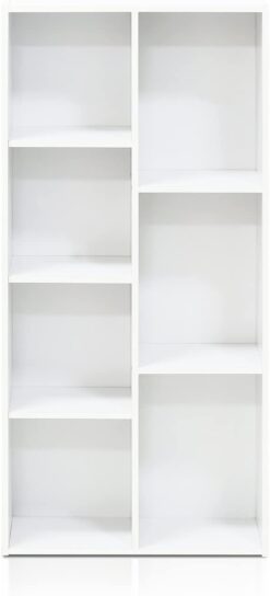 Furinno Luder Bookcase, Book Storage , 7-Cube, White