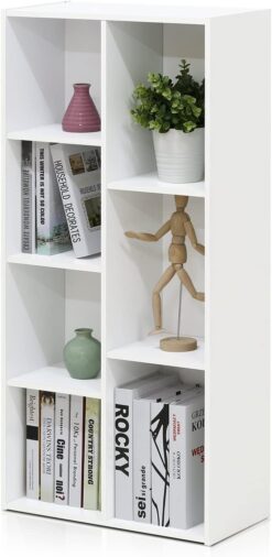 Furinno Luder Bookcase, Book Storage , 7-Cube, White