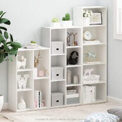 Furinno Luder Bookcase, Book Storage , 7-Cube, White